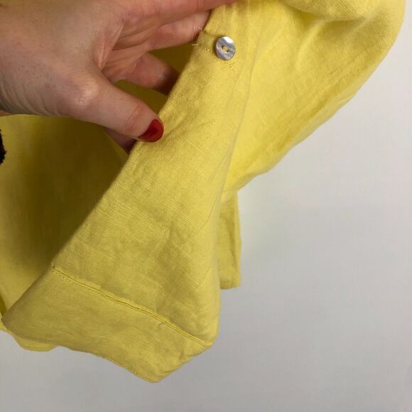 E-col-o-gie Yellow Embroidered Linen Button Front Long Sleeve Shirt Women Medium - Picture 4 of 7